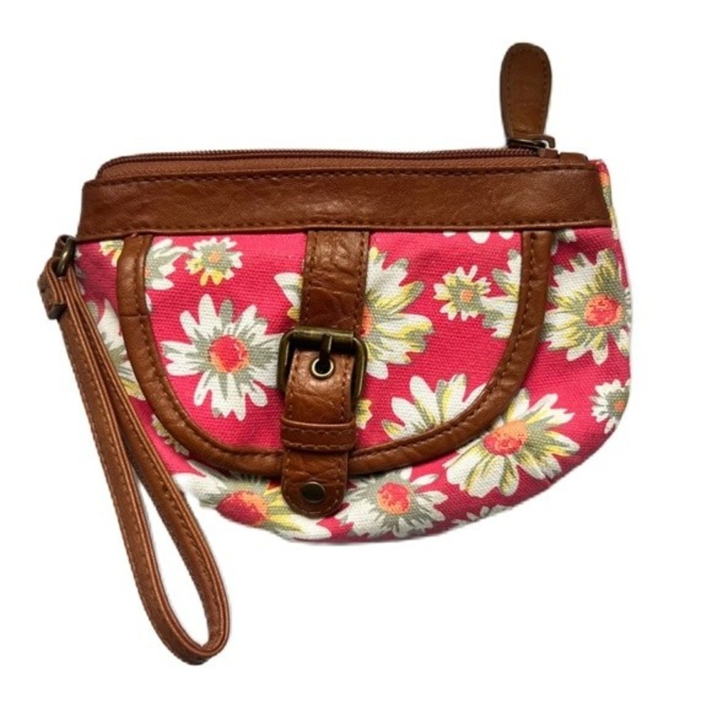 American Eagle Wristlet Pink and White Flowers with Faux Leather ditsy floral